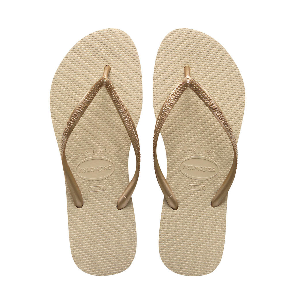 Beige en gouden dames Havaianas Slim teenslippers van rubber