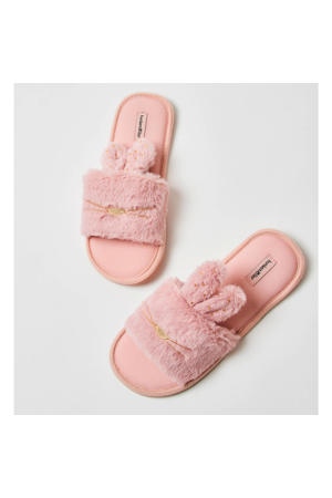 huisslippers met nepbont roze