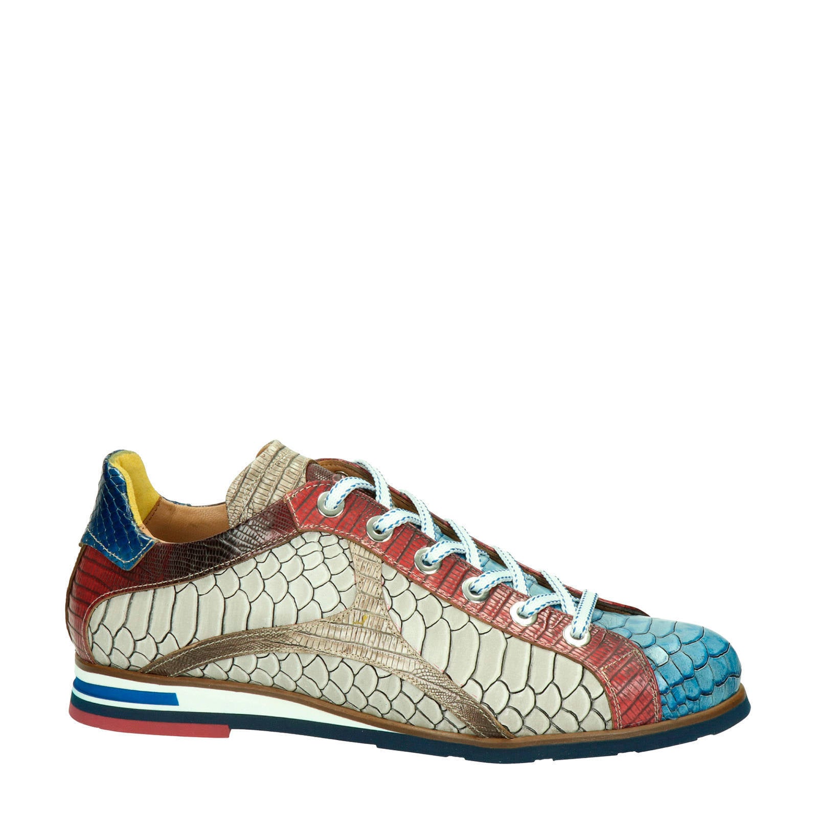 Lorenzi leren veterschoenen crocoprint blauw