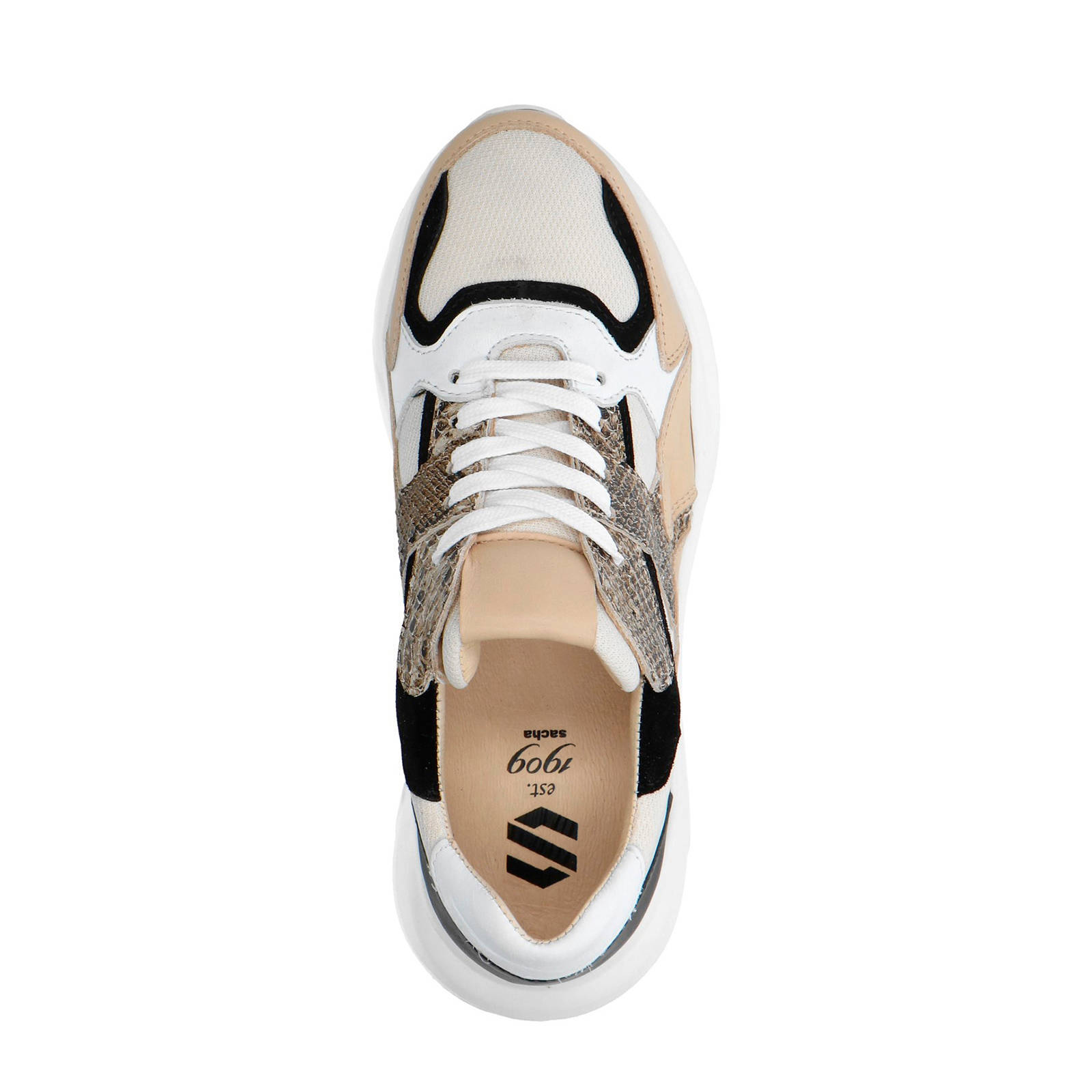 Sacha leren dad sneakers beige/slangenprint | wehkamp
