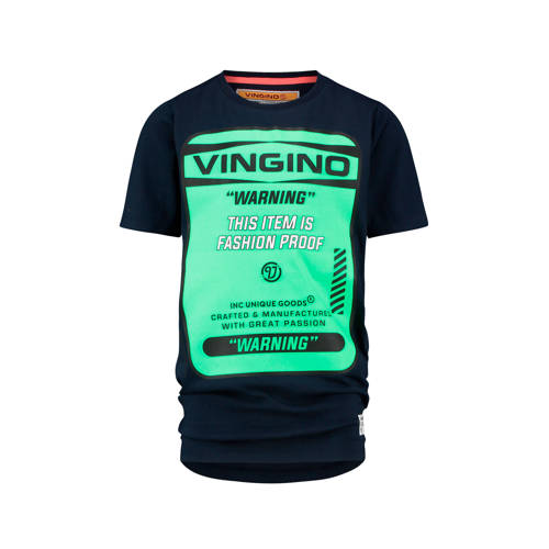 Vingino T-shirt Hagi met printopdruk donkerblauw/f