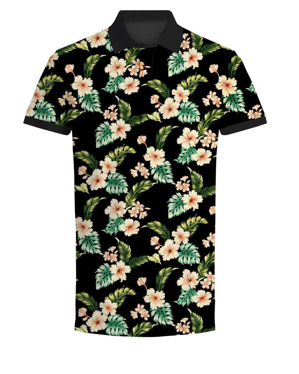 JACK & JONES PREMIUM gebloemde slim fit polo zwart, Zwart