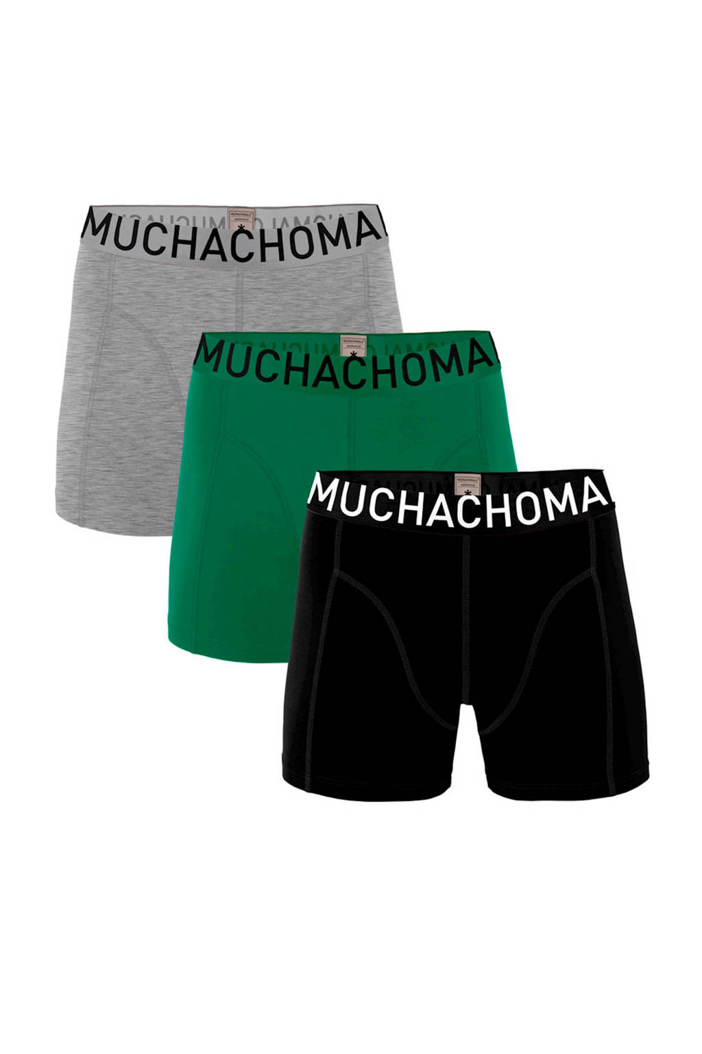 Muchachomalo Junior boxershort Solid - set van 3 zwart/groen/grijs, Zwart/groen/grijs melange