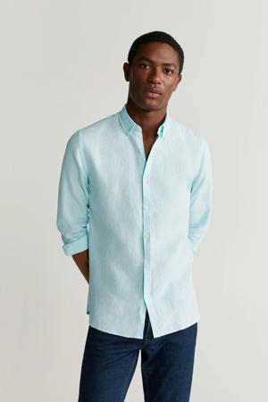 linnen slim fit overhemd turkoois