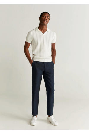 linnen slim fit pantalon marineblauw