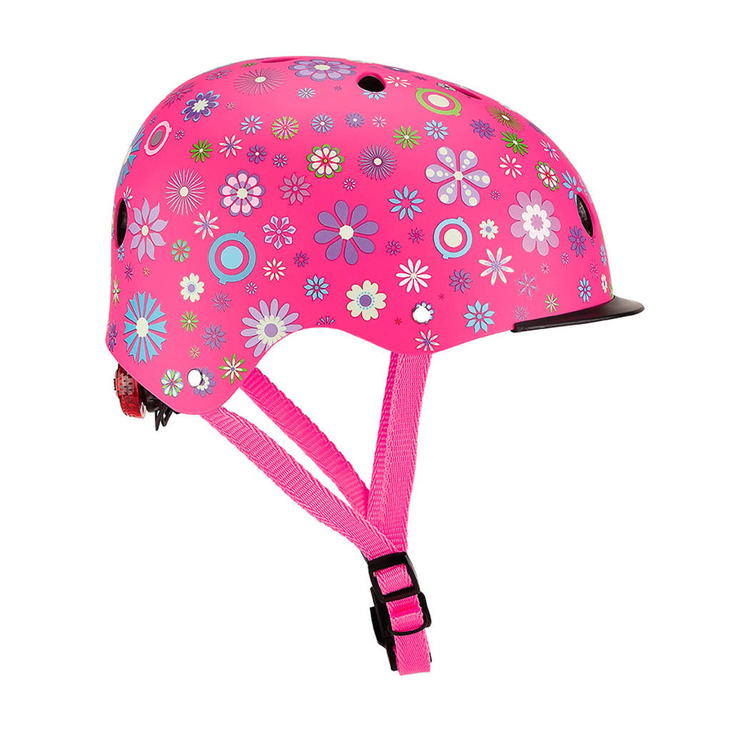 Globber kinderhelm Elite Lights Pink Flowers, Roze