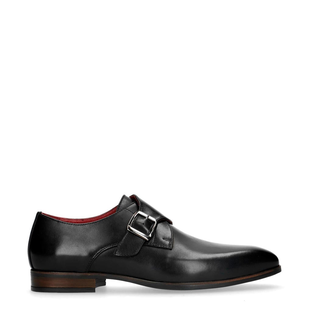 Zwarte heren Manfield leren gespschoenen