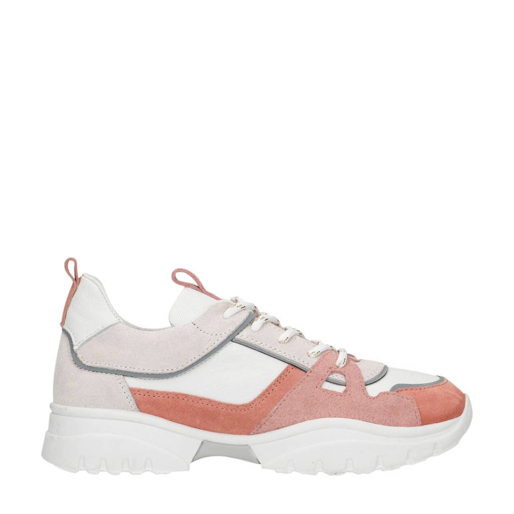 Manfield x Annic leren dad sneakers wit/oudroze wehkamp
