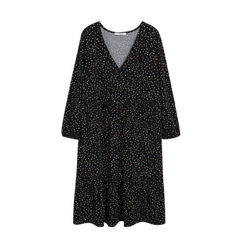 Violeta by Mango jurk met stippen en ruches zwart Violeta by Mango jurk met stippen en ruches zwart