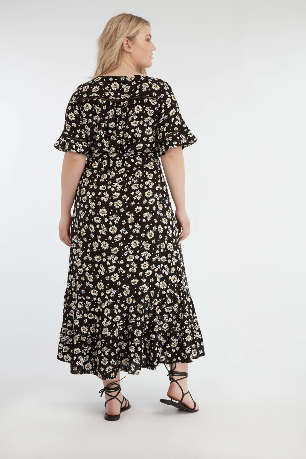 MS Mode gebloemde maxi jurk zwart/wit