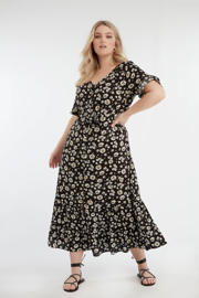 thumbnail: MS Mode gebloemde maxi jurk zwart/wit