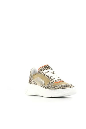 H1266 leren dad sneakers goud/panterprint