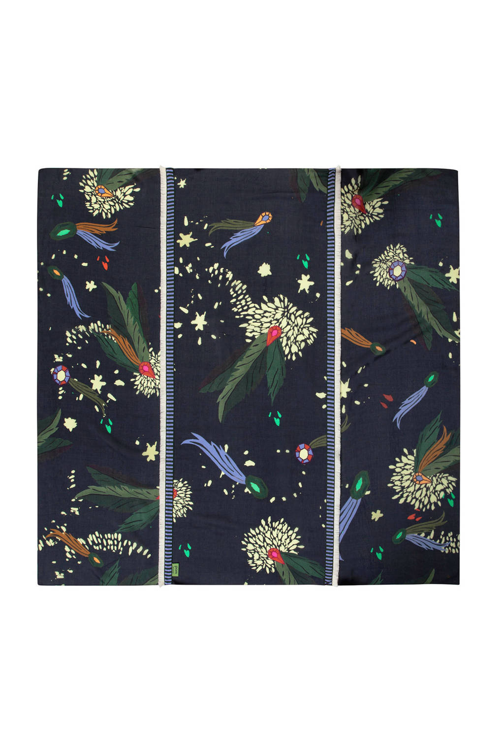 POM Amsterdam sjaal met all-over print, Donkerblauw/multi