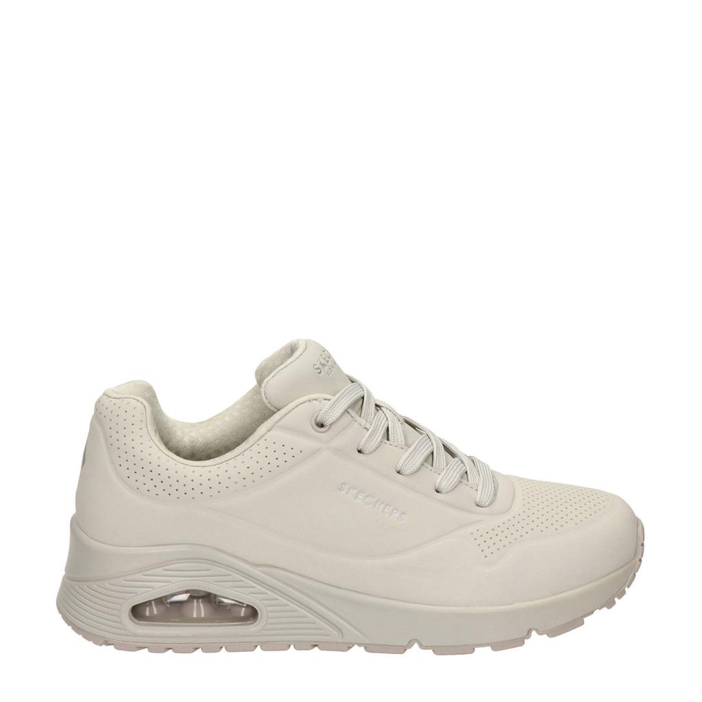 Beige dames Skechers Stand On Air sneakers van imitatieleer met veters en effen