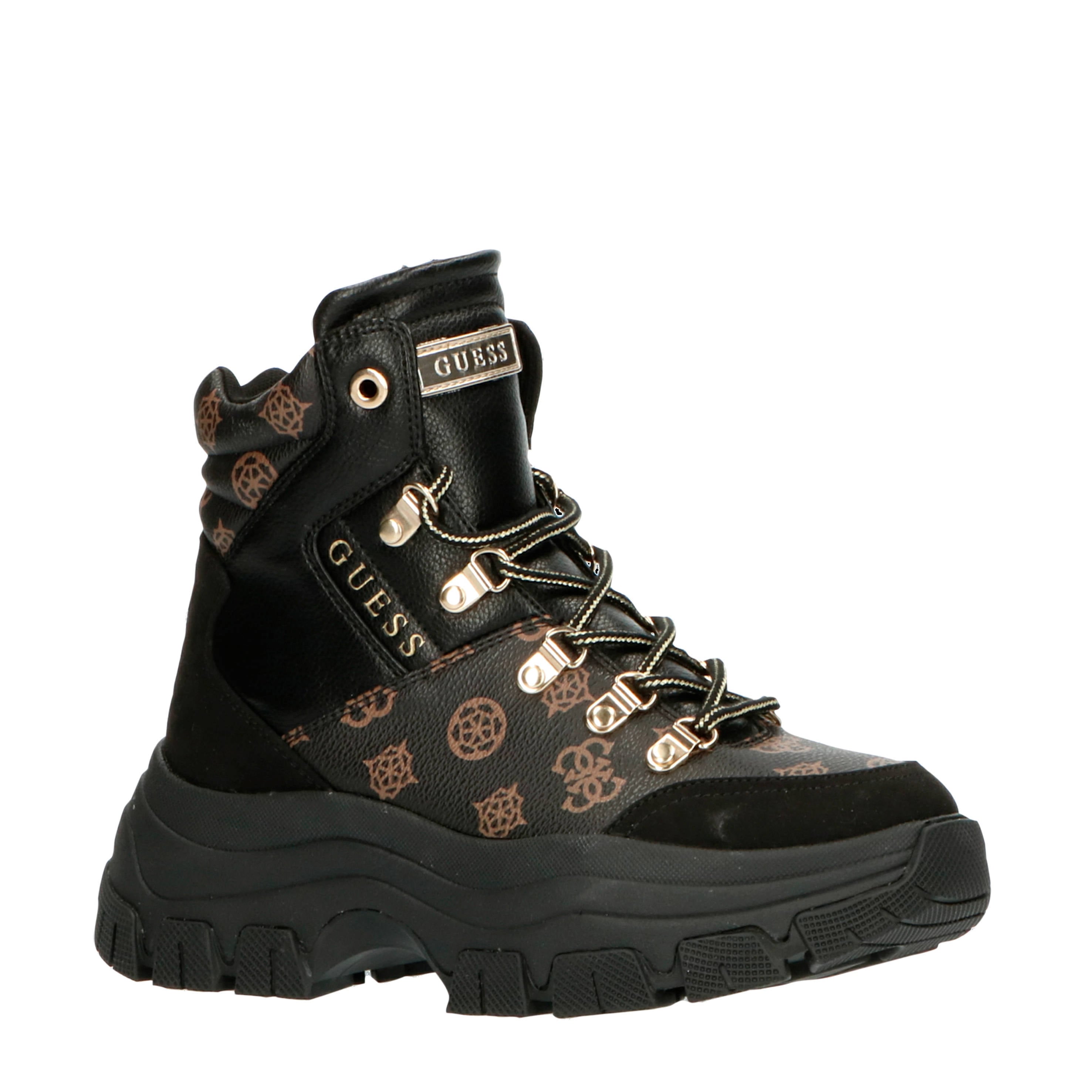 GUESS Bevv hoge chunky sneakers zwart/bruin | wehkamp