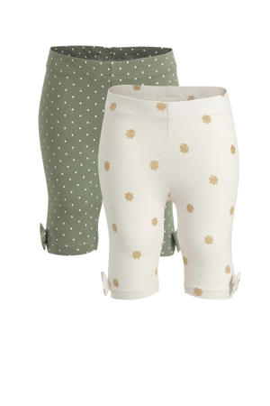 baby legging met biologisch katoen - set van 2 olijfgroen/wit
