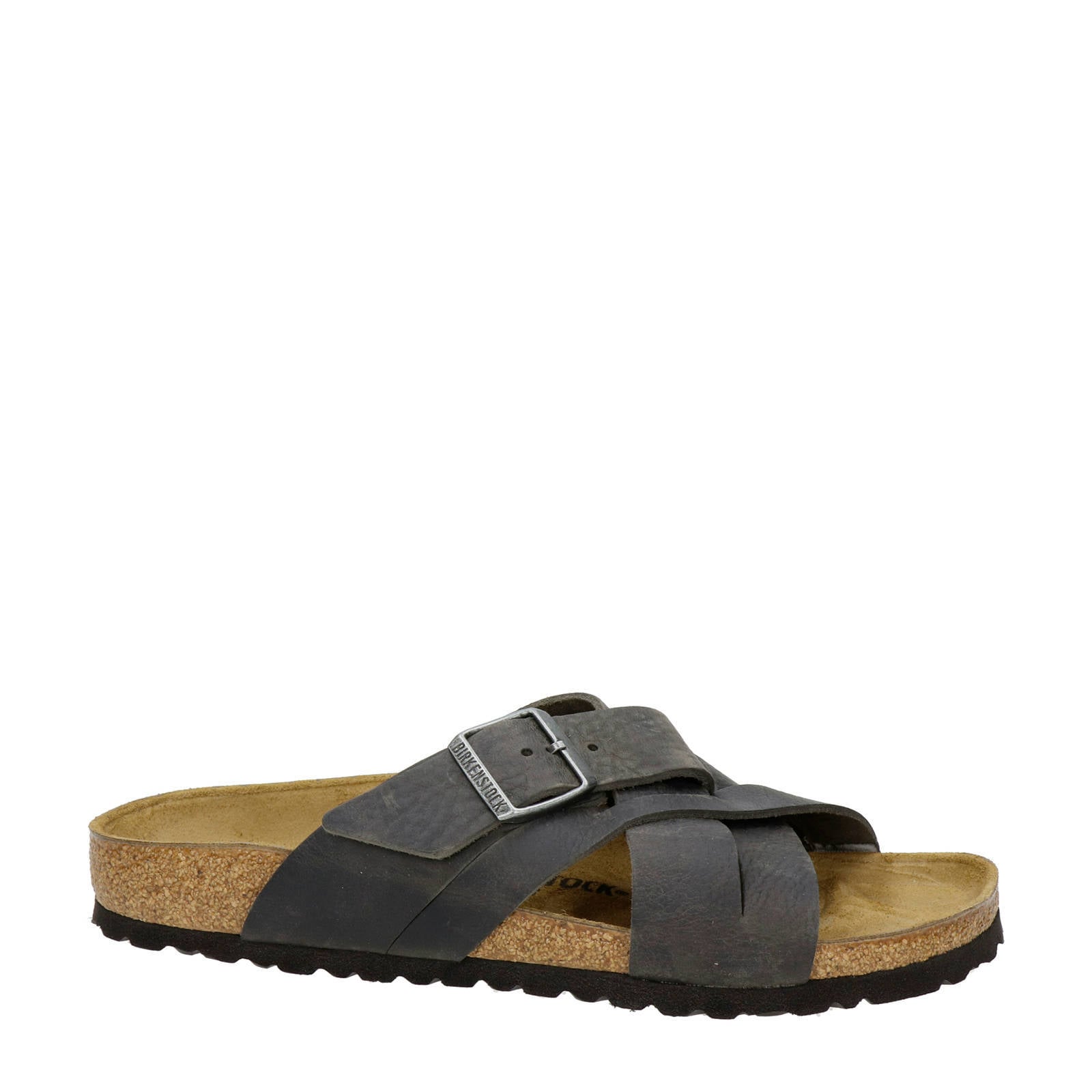 Birkenstock Lugano nubuck slippers antraciet | wehkamp