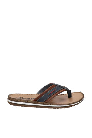 teenslippers cognac/donkerblauw