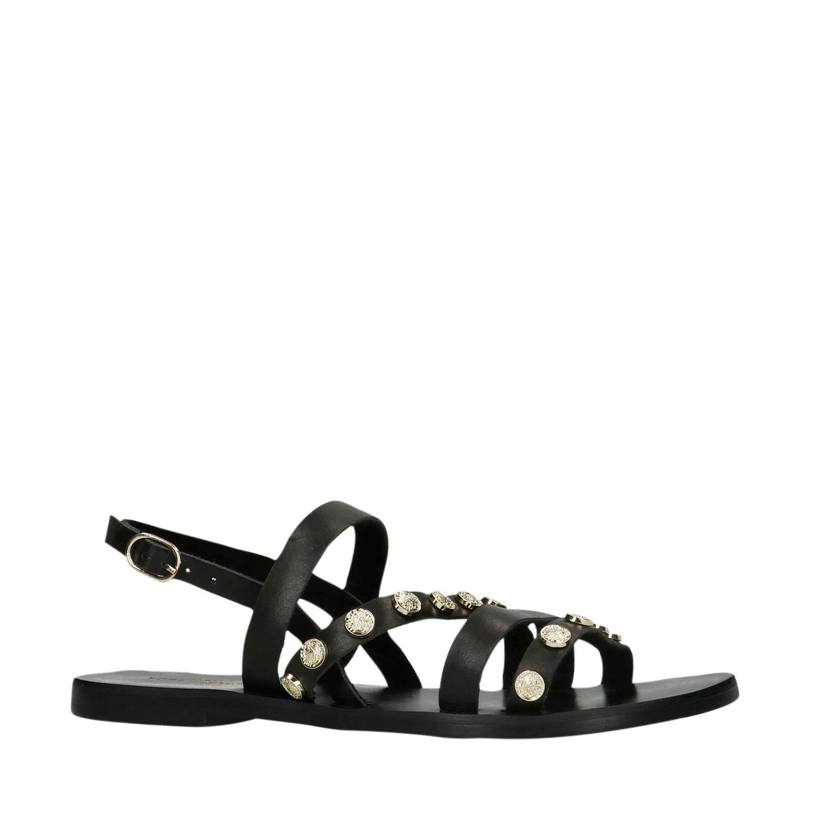 Sacha leren sandalen met studs zwart/goud | wehkamp