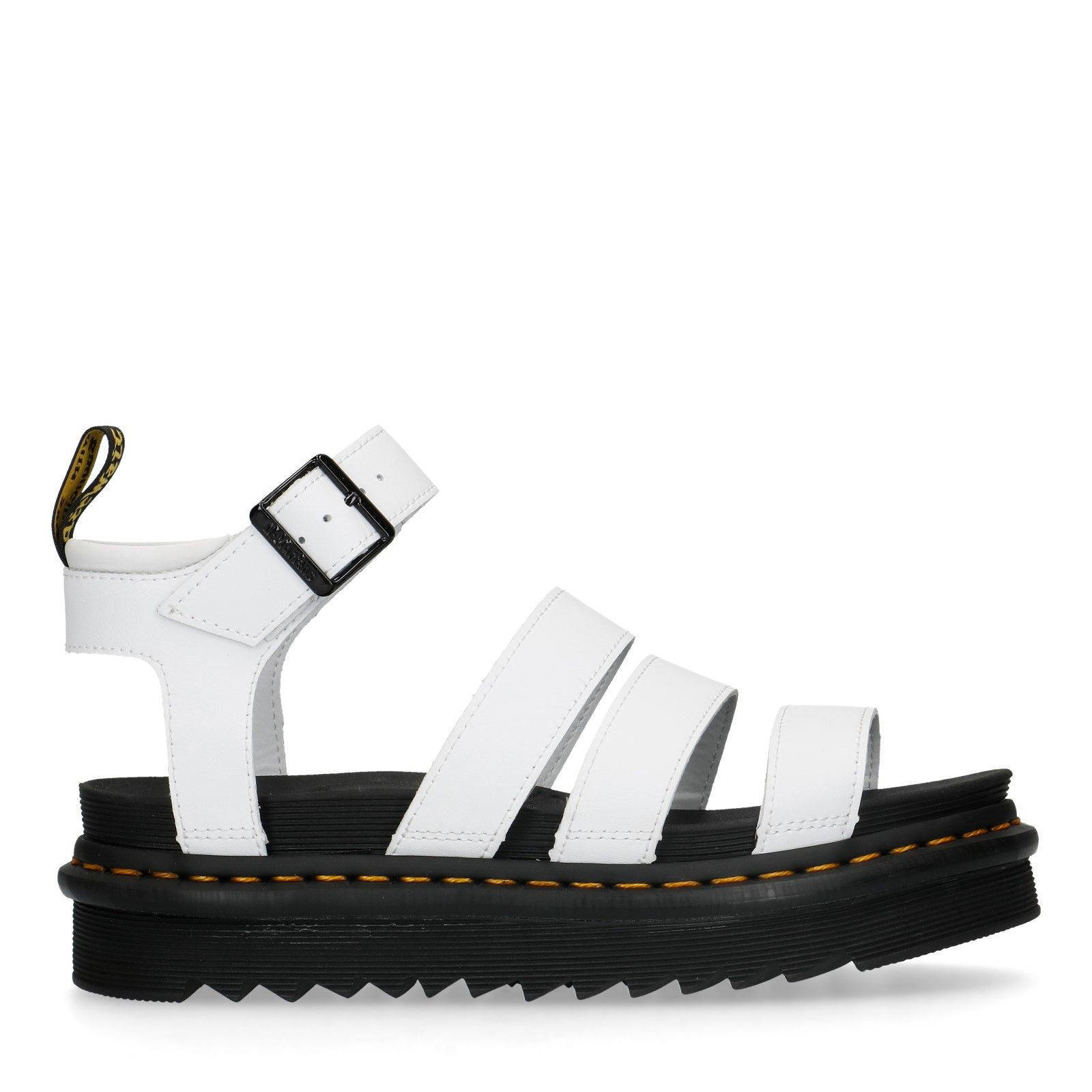 Leren plateau sandalen met gespsluiting wit - Dames | MANFIELD