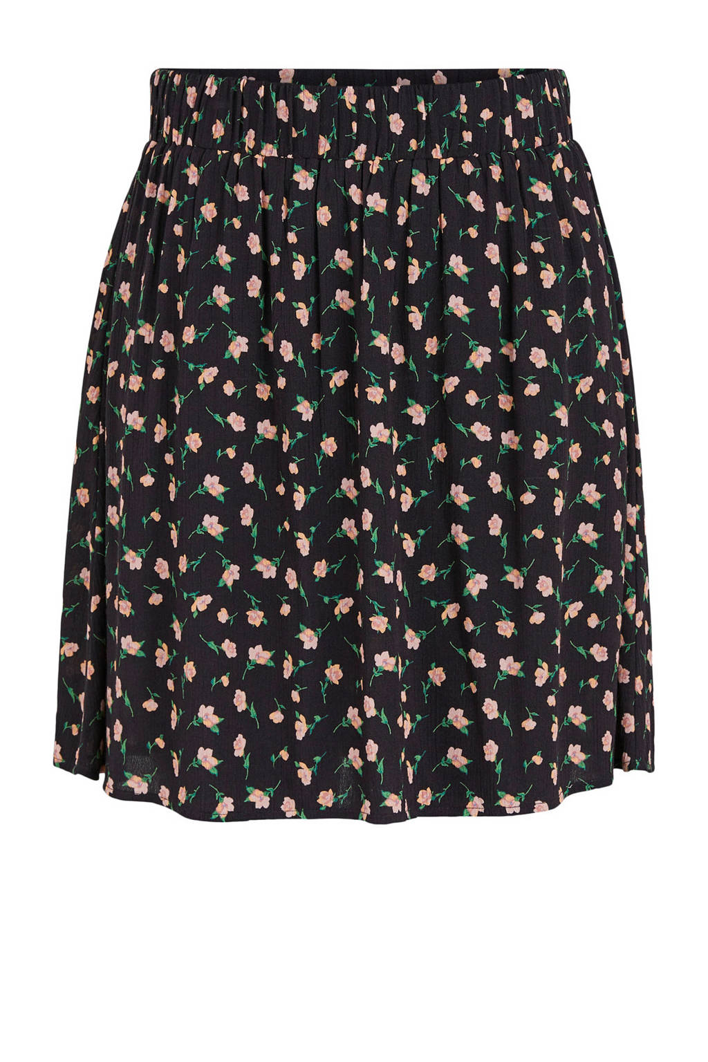 PIECES gebloemde rok zwart/roze, Zwart/roze