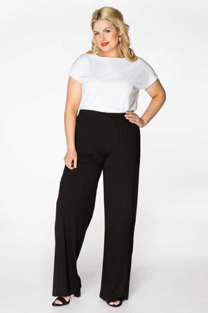 high waist bootcut fit broek van travelstof DOLCE zwart