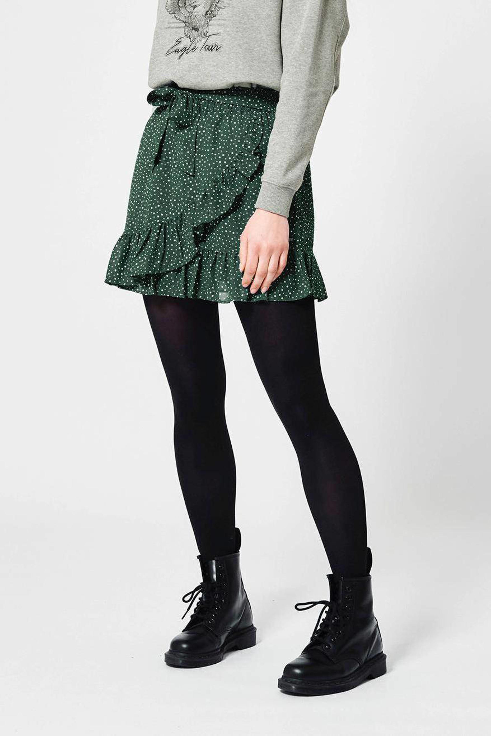 America Today rok Rose-Ann met stippen en ruches groen | wehkamp