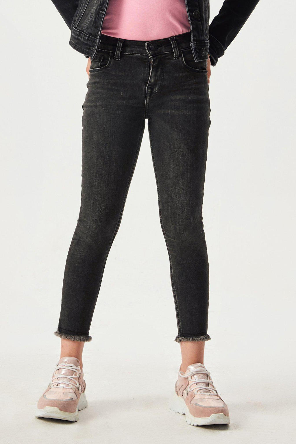 Zwarte meisjes LTB cropped high waist skinny jeans Amy van stretchdenim met rits- en knoopsluiting