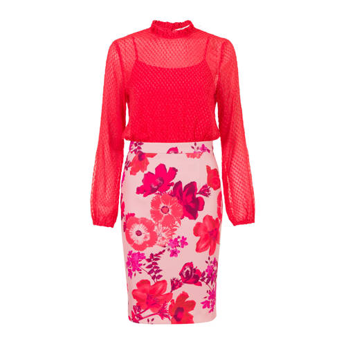 Steps gebloemde semi transparante jurk rood roze Steps gebloemde semi transparante jurk rood roze
