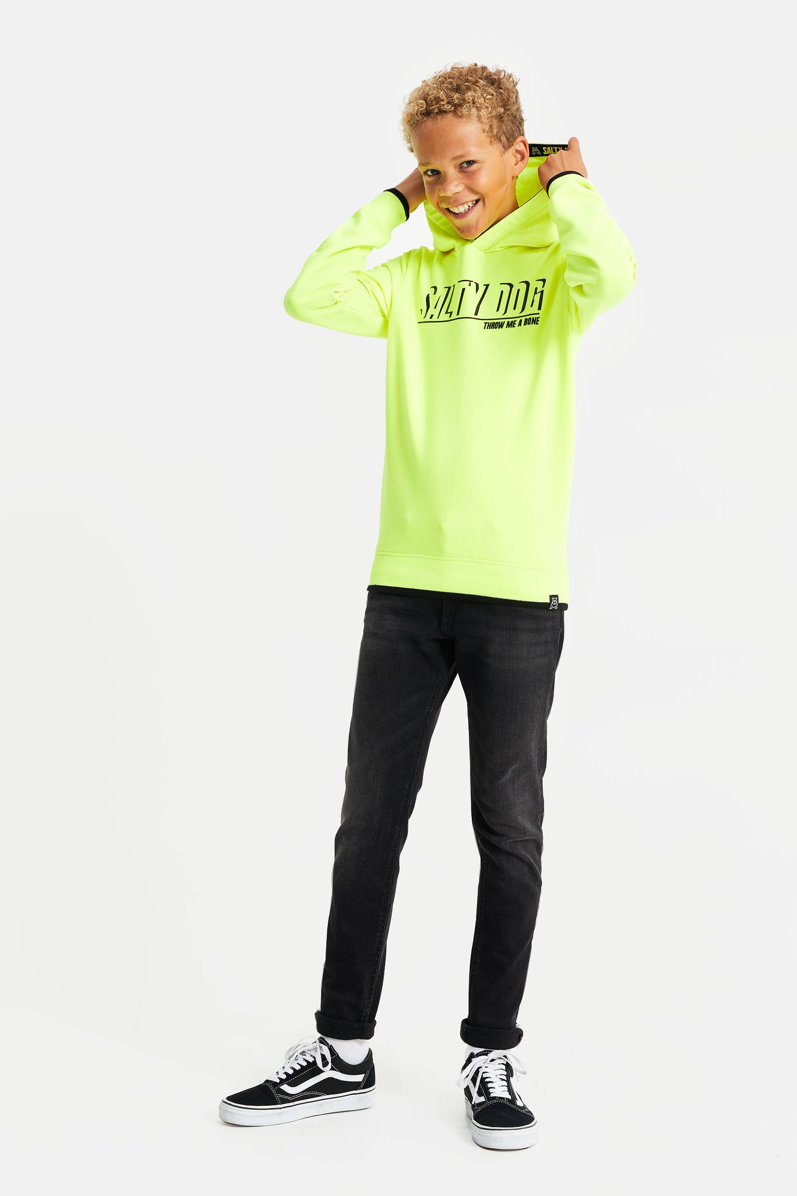 WE Fashion Salty Dog hoodie met tekst neon geel | wehkamp WE Fashion Salty Dog T shirt met tekst Salty Dog neon geel