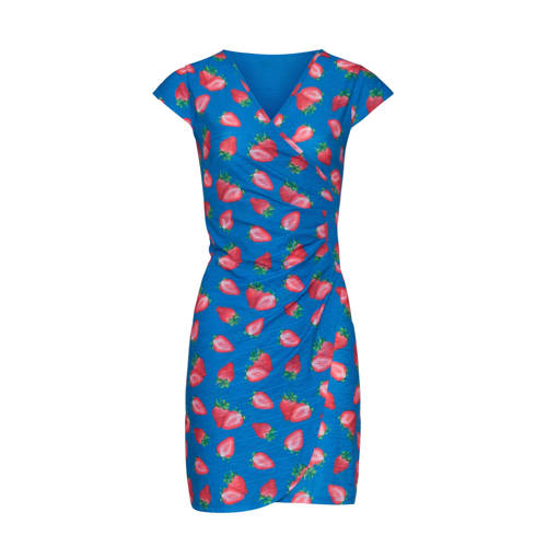 Smashed Lemon jersey jurk met all over print en plooien blauw rood Smashed Lemon jersey jurk met all over print en plooien blauw rood