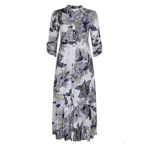 Tramontana blousejurk met bladprint blauw wit geel Tramontana blousejurk met bladprint blauw wit geel