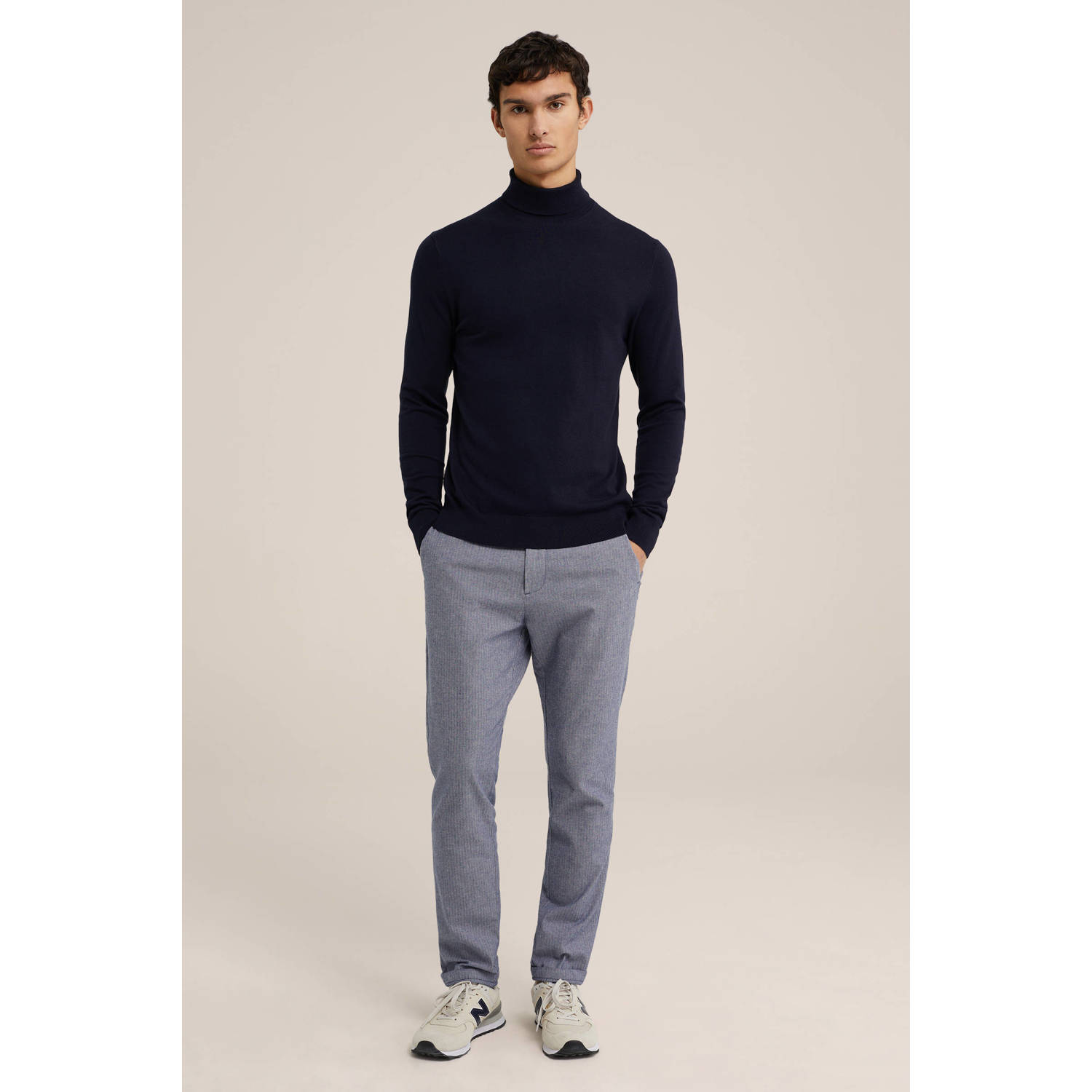 WE Fashion fijngebreide coltrui royal navy