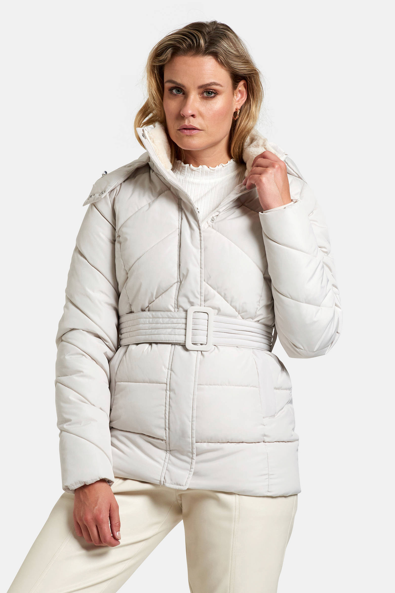 Eksept by Shoeby gewatteerde winterjas met ceintuur gebroken Eksept by Shoeby gewatteerde jas taupe | wehkamp