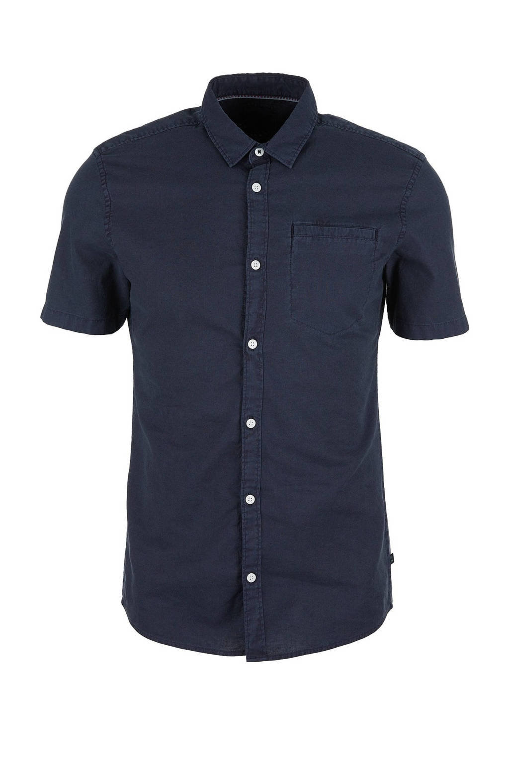 Q/S designed by slim fit overhemd met linnen donkerblauw, Donkerblauw