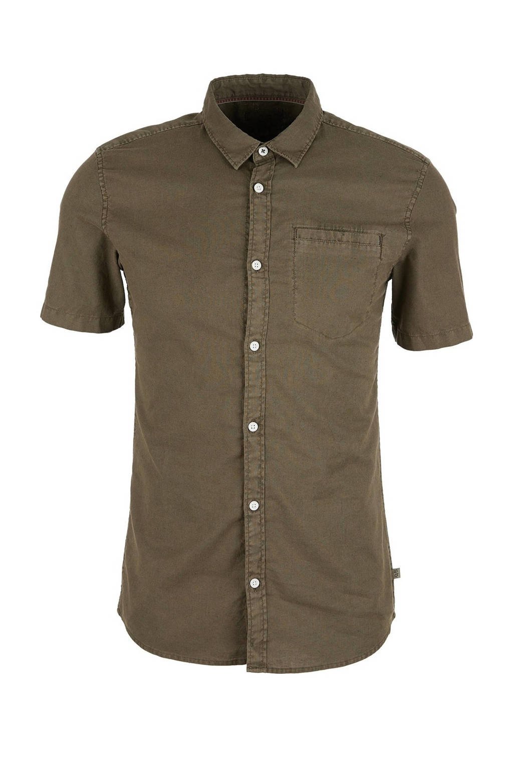 Q/S designed by slim fit overhemd met linnen donkergroen, Donkergroen