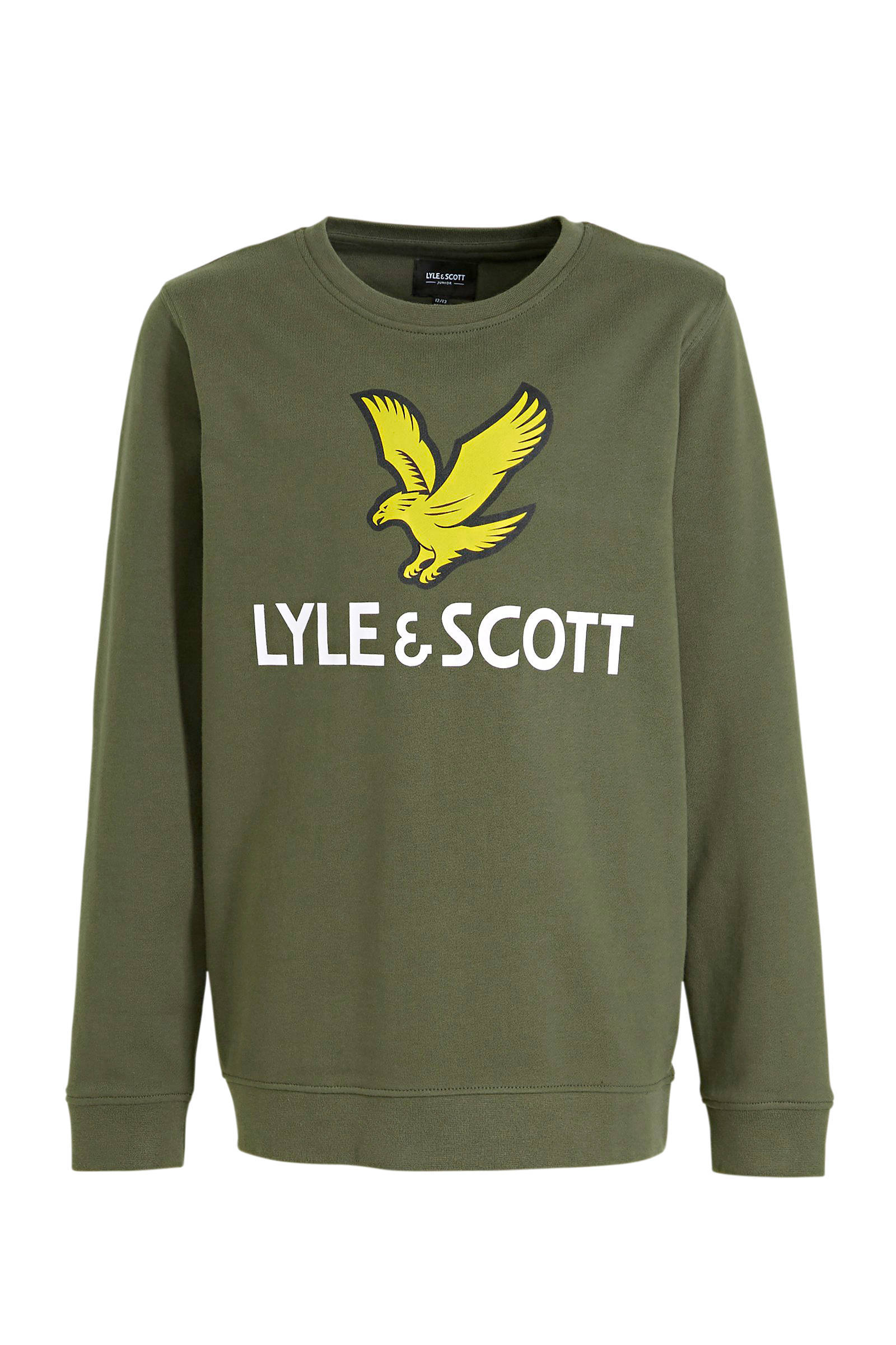 Lyle \u0026 Scott sweater met logo olijfgroen/geel/wit | wehkamp