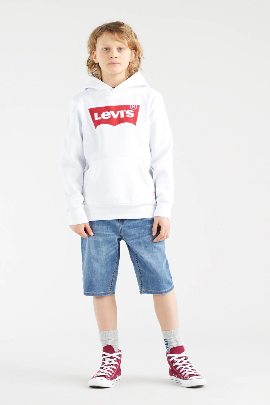 Levi's Kids hoodie Batwing met logo wit