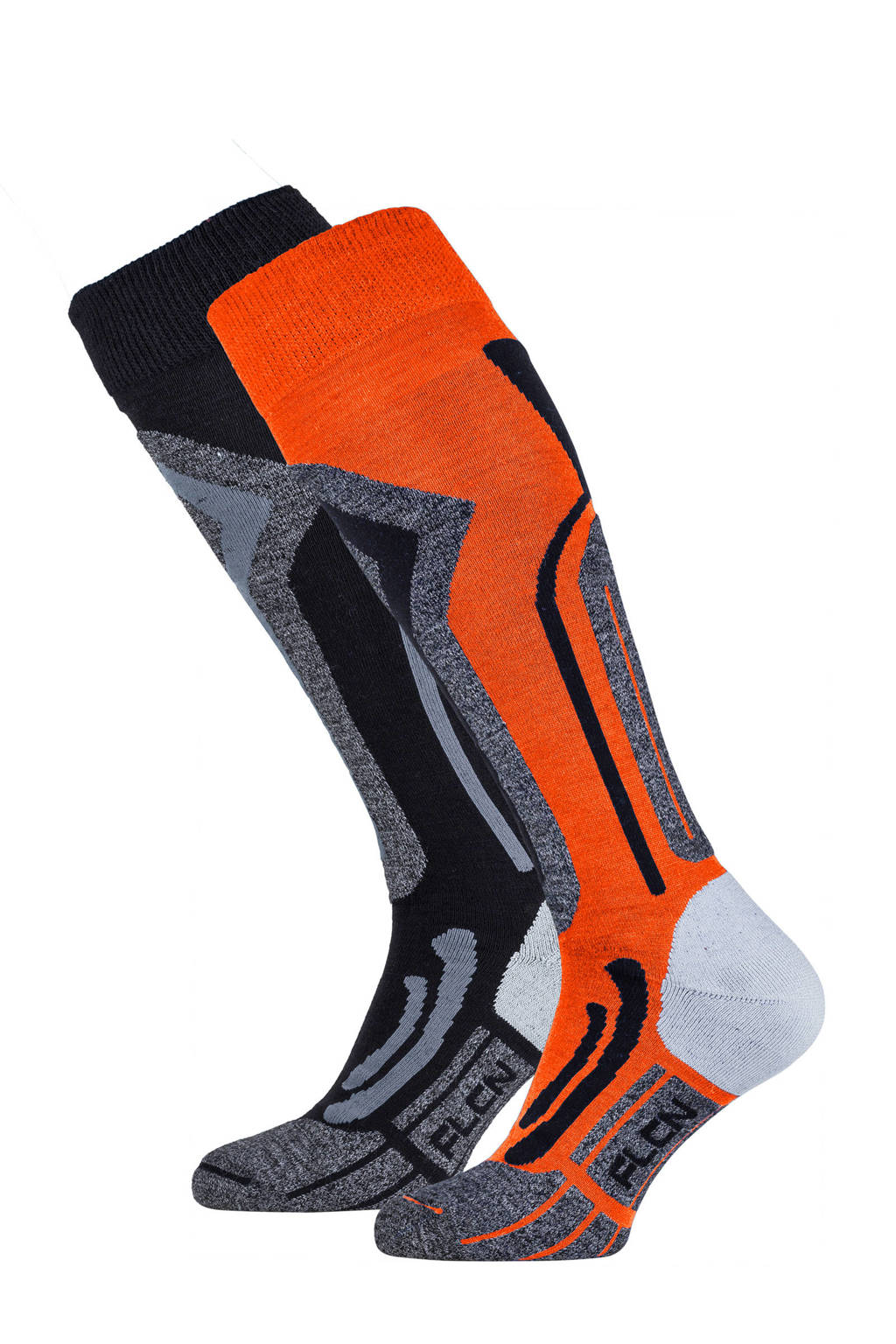 Falcon skisokken oranje (set van 2), Oranje/zwart/grijs