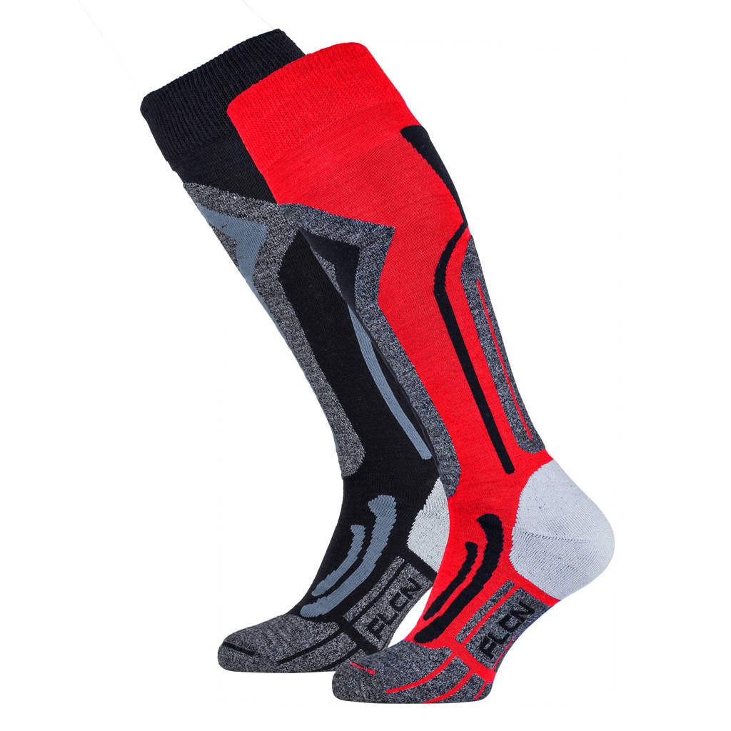 Falcon skisokken Coolly zwart/rood (set van 2), Zwart/rood