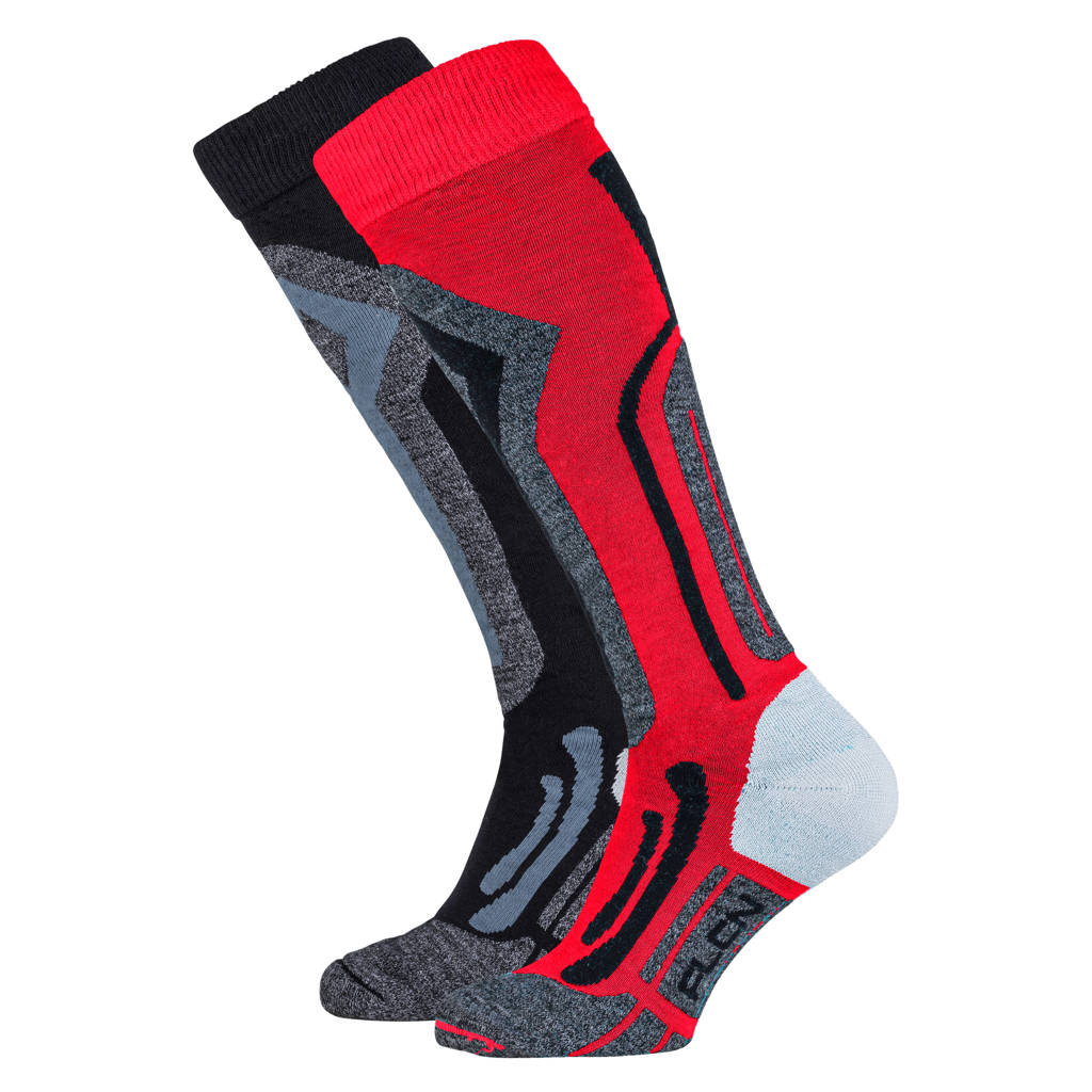 Falcon skisokken rood/zwart (set van 2), Rood/zwart