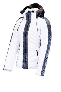 Wit en antraciete dames Falcon jack van polyester met meerkleurige print, lange mouwen, capuchon en ritssluiting