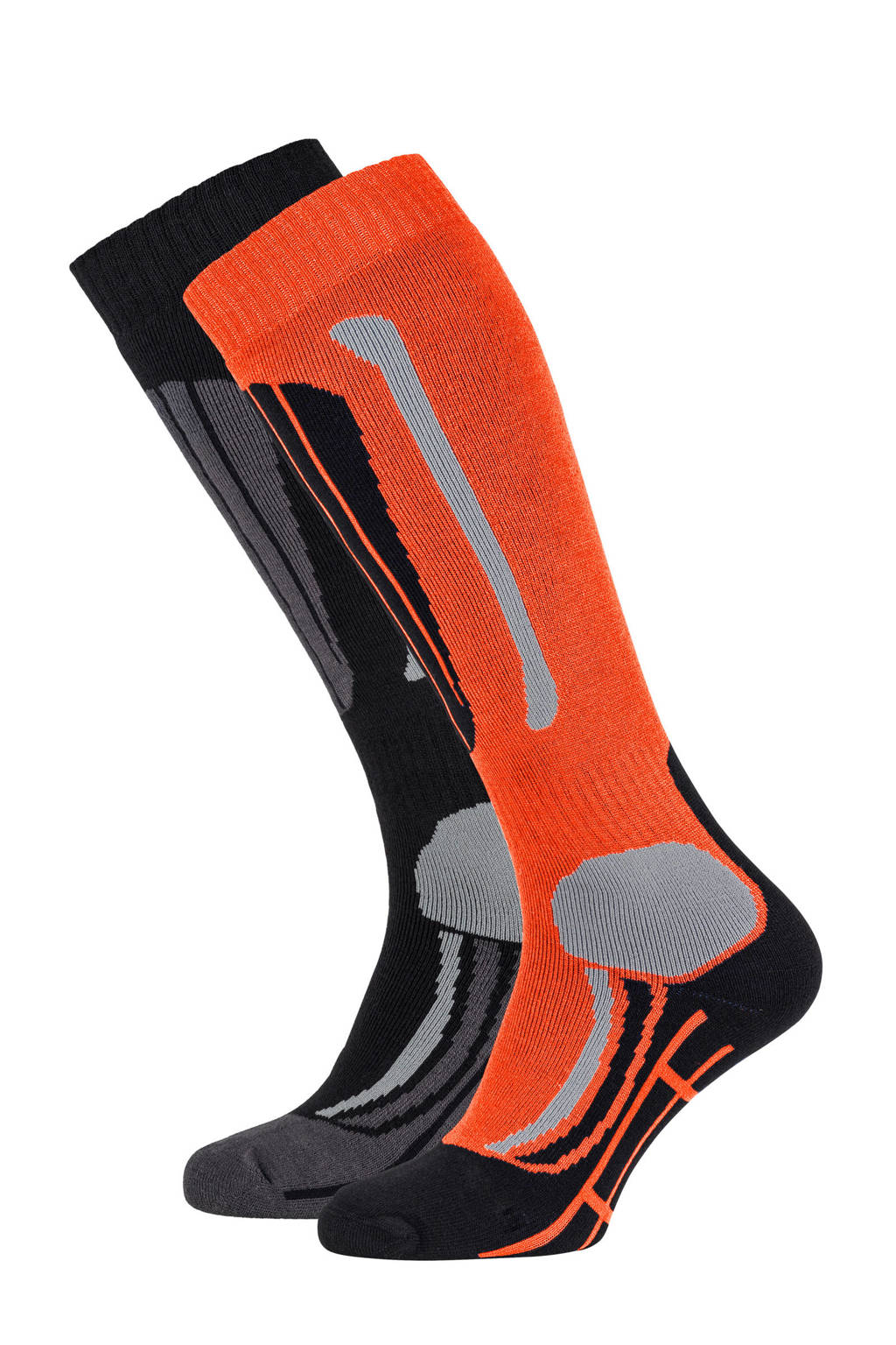 Falcon skisokken oranje/zwart (set van 2), Oranje/zwart/grijs