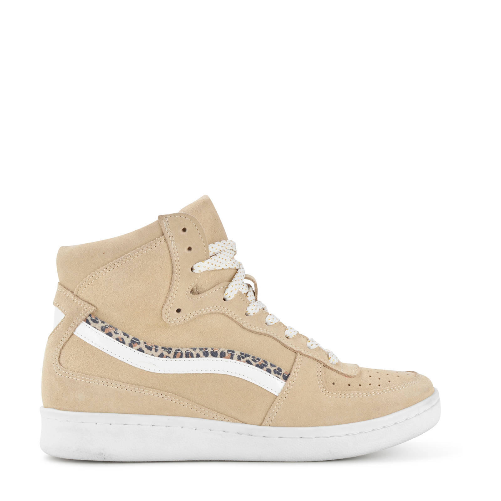 PS Poelman hoge leren sneakers wit/roze - Schoenen.nl