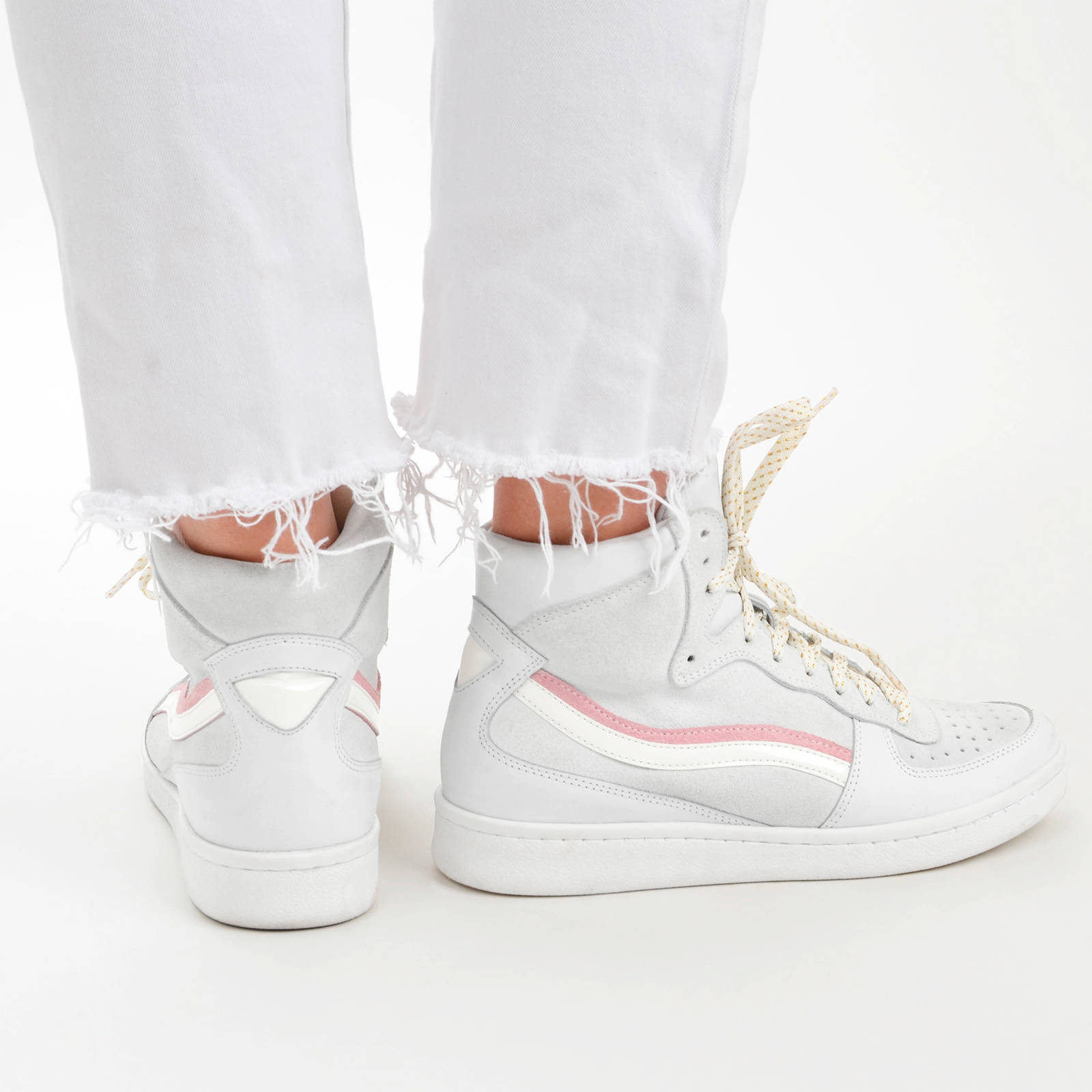 PS Poelman hoge leren sneakers wit/roze | wehkamp