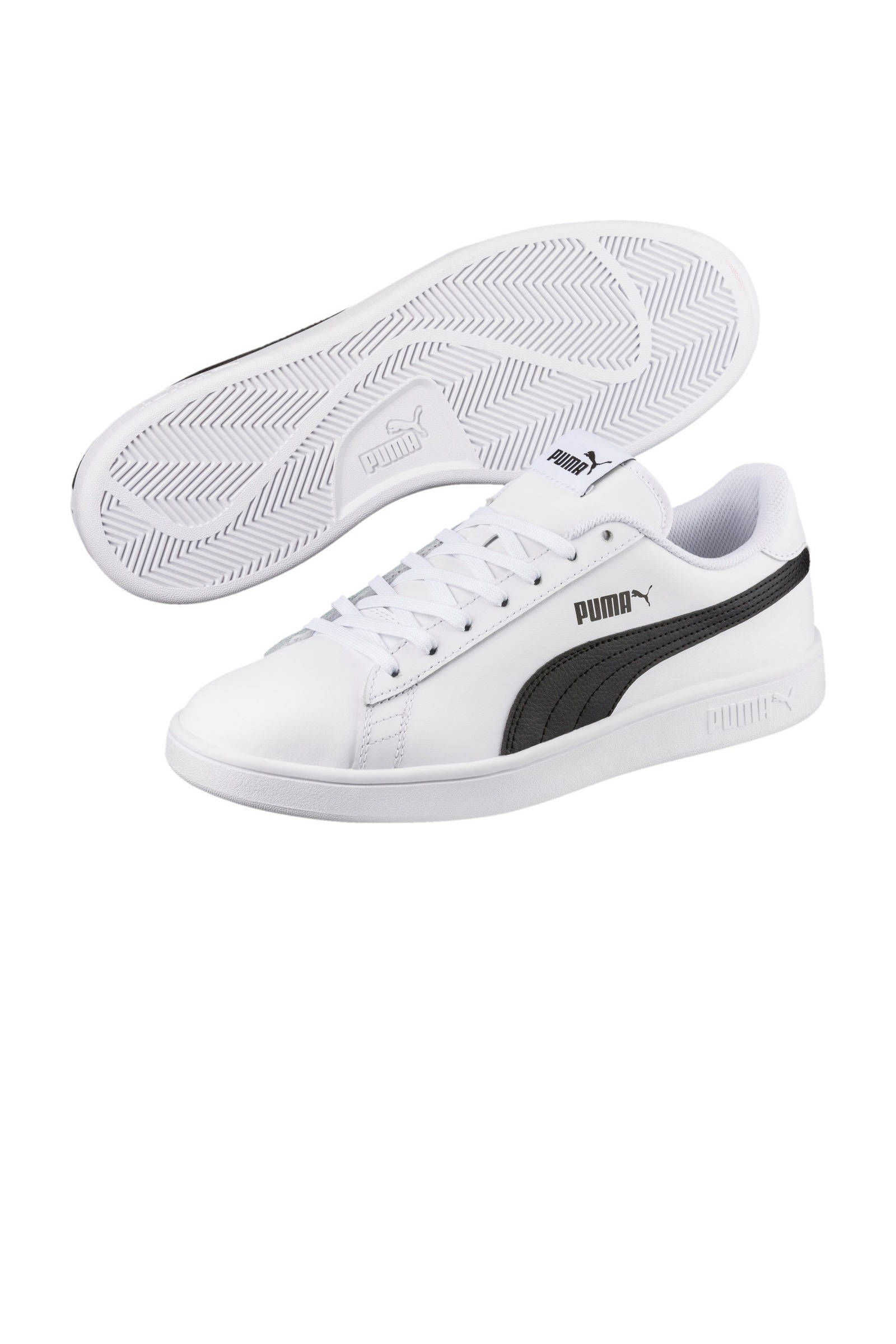 Puma Smash v2 leren sneakers wit/zwart | wehkamp