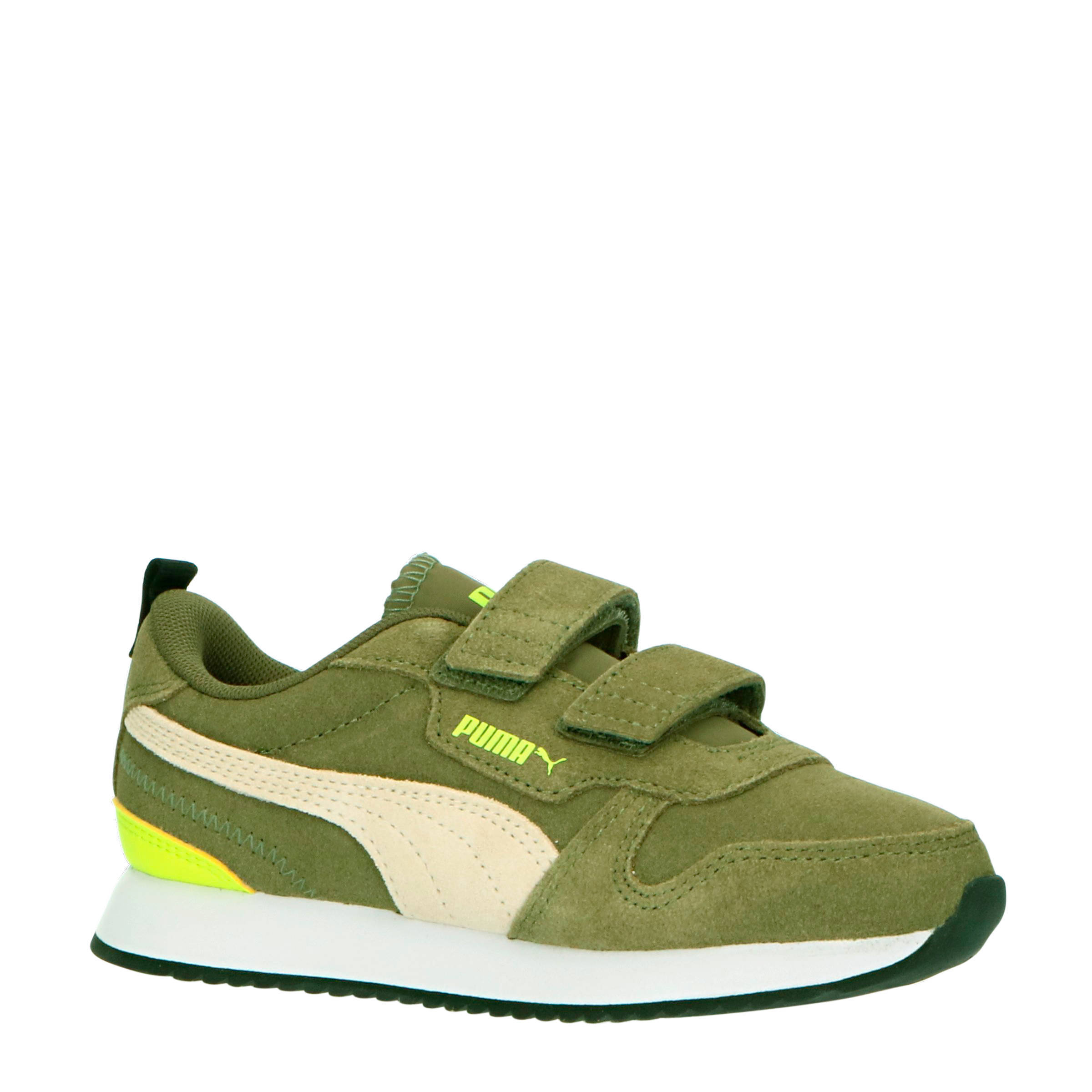 Puma R78 SD V PS sneakers olijfgroen/wit/geel | wehkamp