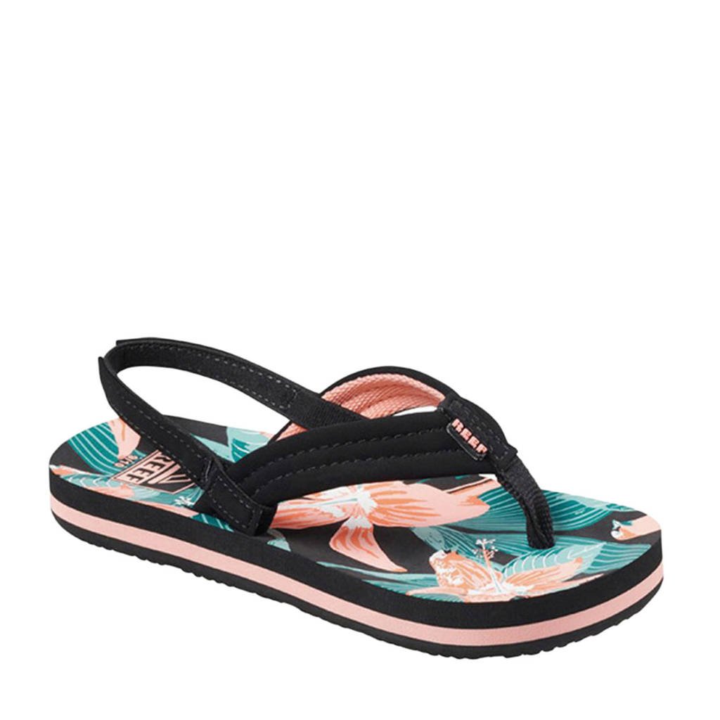 Reef Little Ahi teenslippers zwart/multi, Zwart/roze/groen