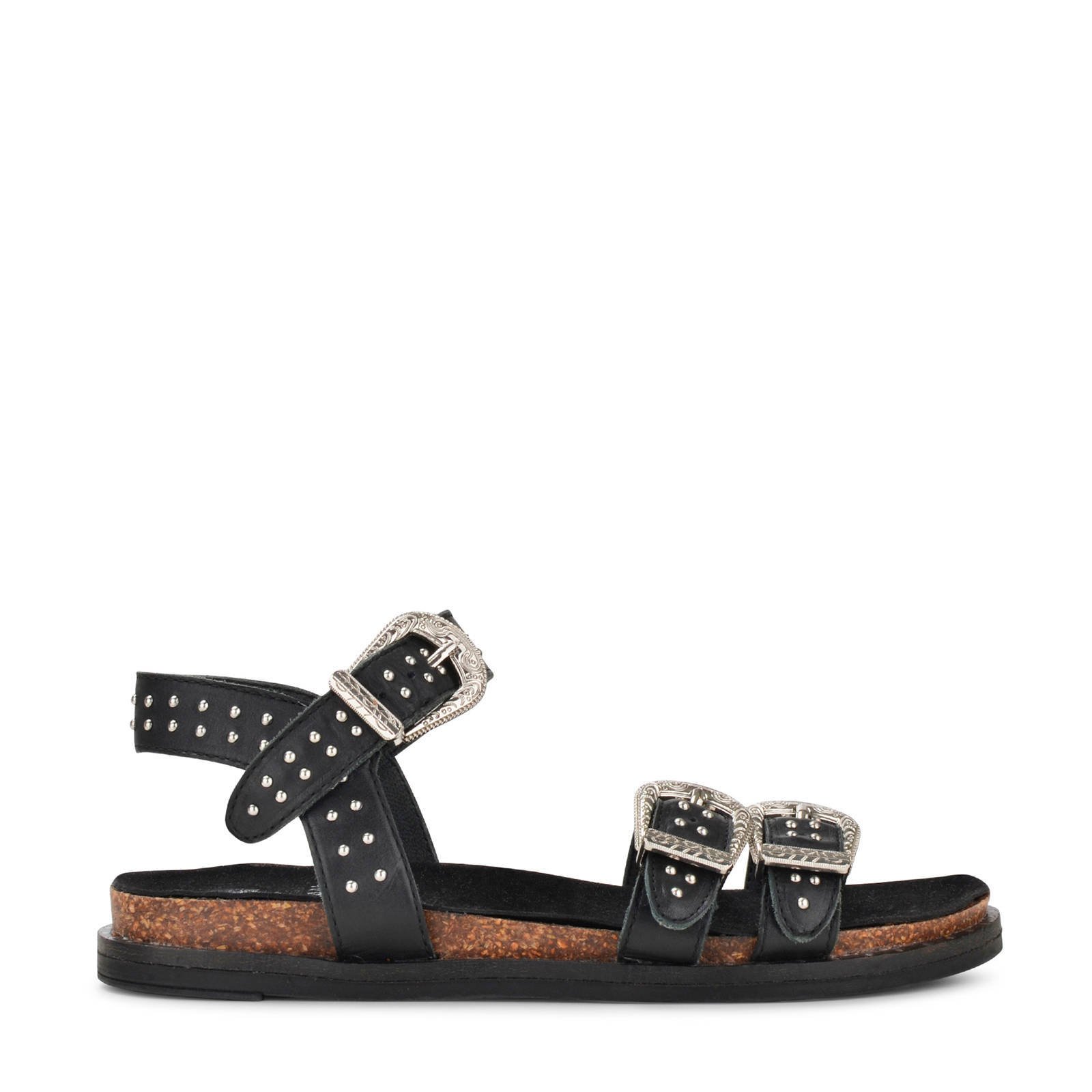 leren sandalen met studs zwart