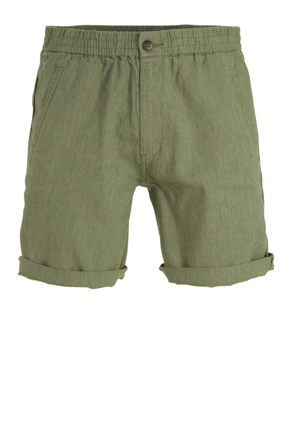 Mango Man regular fit bermuda met linnen kaki, Kaki